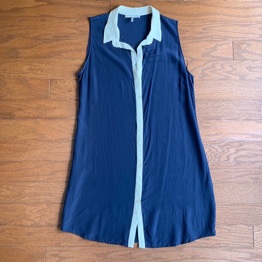 Amour Vert Navy and Light Blue Midi Dress